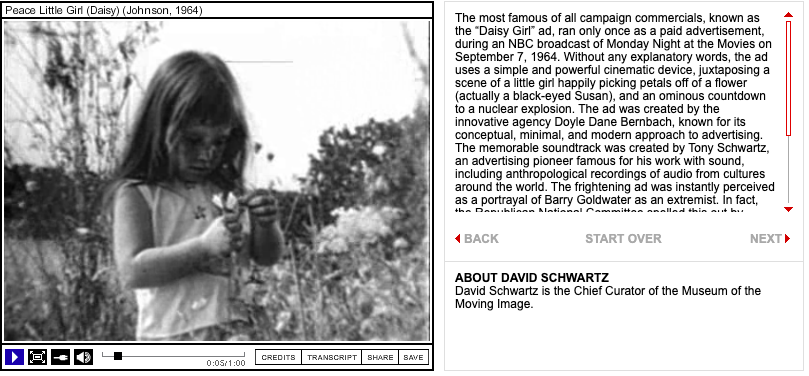 Screenshot of the "Daisy Girl" campaign ad from the 1964 Presidential election.