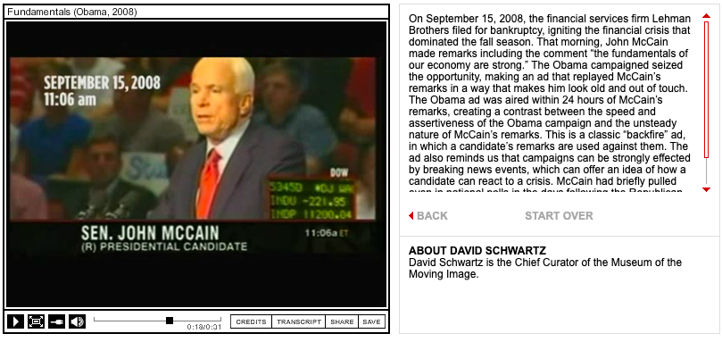 Screenshot of an Obama campaign ad targeting John Campaign.