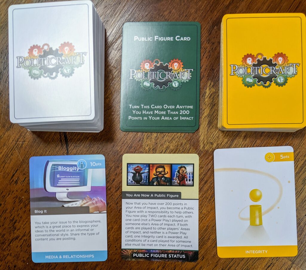 The contents of the card game, Politicraft.