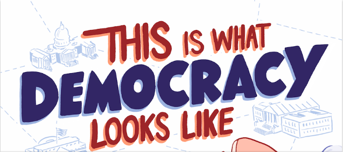 "This is What Democracy Looks Like," from the cover of a comic book for teaching civics.