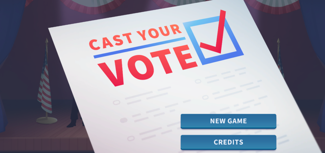 Start screen of the iCivics election game, Cast Your Vote